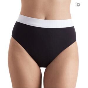 Mimi Flamingo Brooke Black White Two Tone High Waist Bikini Bottom 10 US NWT